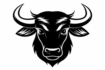 ox head silhouette line art vector illustration with a white background