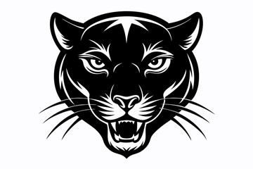 panther head silhouette line art vector illustration with a white background