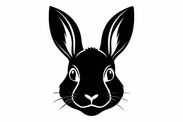 rabbit head silhouette line art vector illustration with a white background