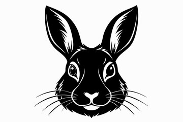 rabbit head silhouette line art vector illustration with a white background