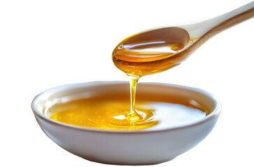 Honey with honeycomb and wooden spoon