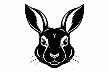rabbit head silhouette line art vector illustration with a white background