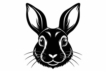 rabbit head silhouette line art vector illustration with a white background