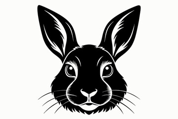 rabbit head silhouette line art vector illustration with a white background