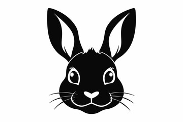 rabbit head silhouette line art vector illustration with a white background