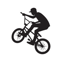 silhouette of a person playing bmx, editable vector image