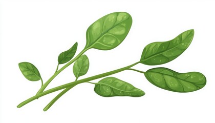Fototapeta premium Green Herb Sprig With Multiple Leaves On White Background
