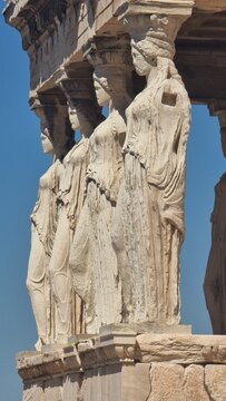 caryatids athens acropolis greece in sunny srping day