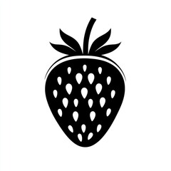 A stylized black and white strawberry illustration