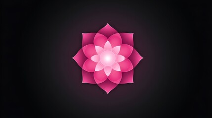 Geometric Pink Lotus Flower Design on Dark Background with Symmetrical Petals Creating a Meditative Atmosphere