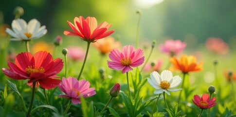 Vibrant wildflowers, dew-kissed blades, isolated , red, ecology