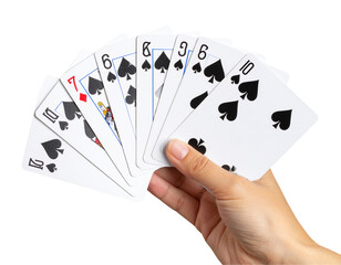 Fanned Playing Cards Held in Hand, Transparent PNG on transparent Background