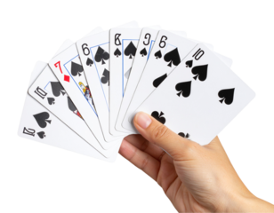 Fanned Playing Cards Held in Hand, Transparent PNG on transparent Background