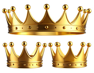 Majestic Gold Crown with Intricate Design, 3D Render on transparent Background 
