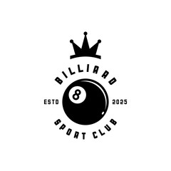 Obraz premium Eight ball of billiard sport and crown logo