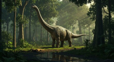 Obraz premium Sauropod in a lush prehistoric forest
