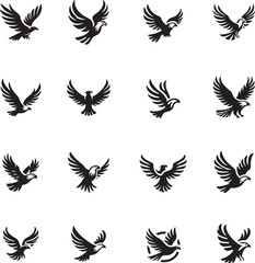 set of eagle in flight silhouette vector illustrator