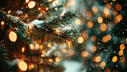 Snowy Christmas tree lights