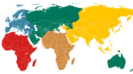 Color-coded world map highlighting different regions for educational purposes.