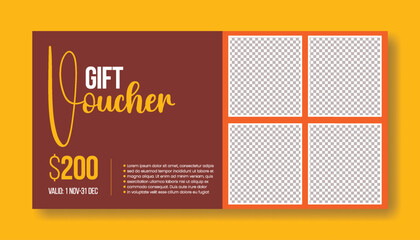 Gift Voucher and discount coupon card for Food and Restaurant Promo code template food banner ad,  restaurant Food sale horizontal banner vector design