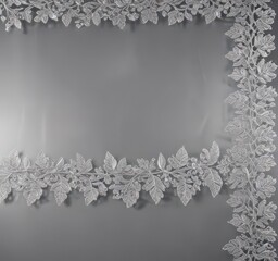 Silver leaf lace border on a shimmering background  ,  sparkling, silver