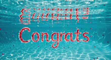 Underwater scene with colorful text 'Congrats' surrounded by vibrant particles, creating a celebratory mood - congrats picture
