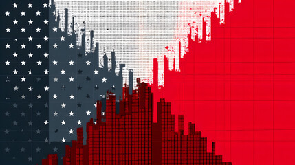 A striking abstract design blending American and Polish flags with stylized bar graphs, symbolizing cultural connection and data integration.