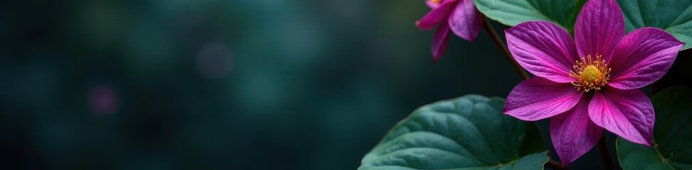 Deep purple petals, lush green leaves, vibrant contrast , texture, green leaves, purple flowers