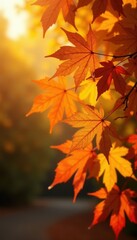 Glistening golden leaves, vibrant autumn scene, outdoor, colors