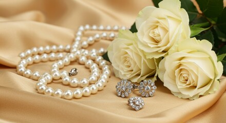 Elegant pearls and roses on satin (1)