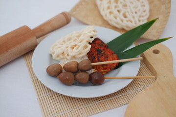 Delicious Indonesian Satay with Quail Eggs and Kerupuk