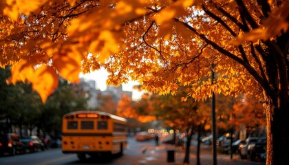 Obraz premium Autumnal city street with vibrant foliage