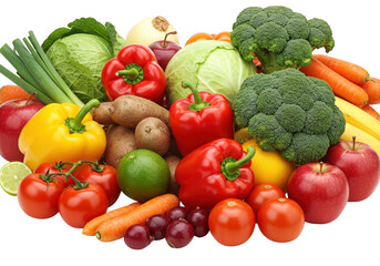 Assortment of Fresh Fruits and Vegetables Isolated on Transparent 
