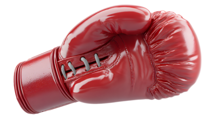 A vibrant red boxing glove resting on a white surface, symbolizing determination and strength.
