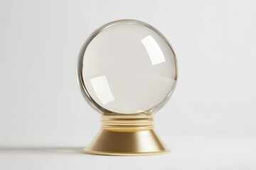 A clear glass sphere sits on a golden base