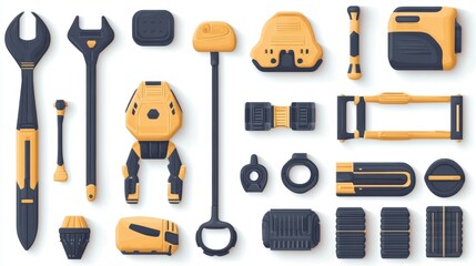 Illustration of advanced tools designed for construction on Martian terrain, featuring various futuristic equipment components.