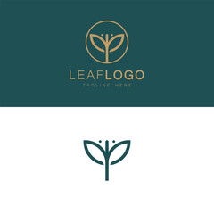 vector logo design leaf circle, green tea herbal, natural medicine, sprout with green leafs