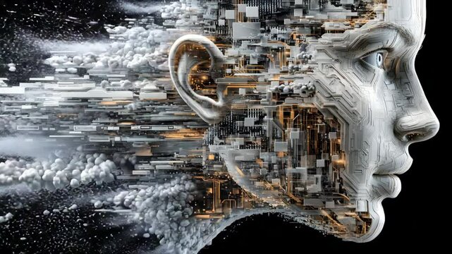 glitchy cyber identity Glitchy digital face with cloud and glitchy digital face elements showing glitchy digital face design.  data fragmentation portrait, digital distortion and memory loss