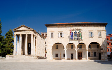 Roman Forum main square and old town hall. Pula, Istria. Croatia