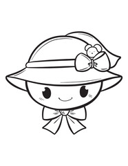Cute Girl in Summer Hat - Kawaii Coloring Page
