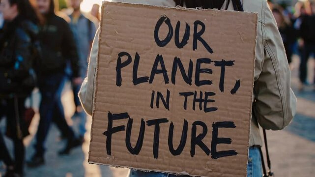 Climate Protester Holding &ldquo;Our Planet in the Future&rdquo; Sign
