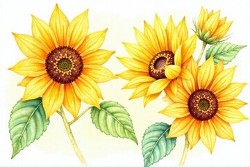 Naklejka premium Watercolor sunflower bouquet, loose style, soft hues , watercolor, hand painted