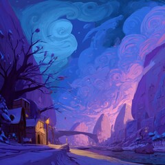 Naklejka premium Vibrant night scene with swirling clouds.
