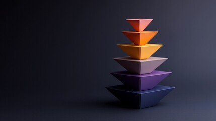 Geometric pyramid of stacked, colorful triangles