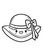 Adorable Summer Hat with Bow - Kawaii Beach Hat Coloring Page