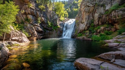 Waterfall in a rocky landscape