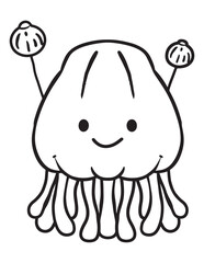 Cute Smiling Jellyfish with Hearts - Kawaii Sea Animal Coloring Page