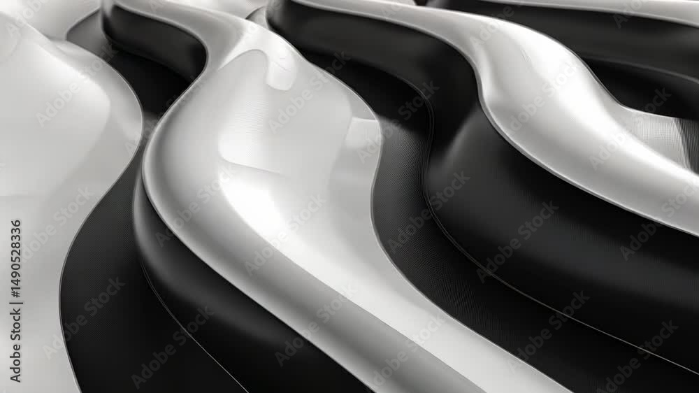 Wall mural abstract monochromatic wave pattern: a mesmerizing interplay of light and shadow on undulating, glos