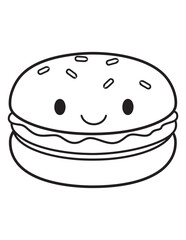 Kawaii Burger with Smiling Face - Cute Fast Food Coloring Page