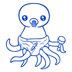 Octopus baby rattle diaper pacifier child born fun Isolated Vector Graphic Design Illustration
